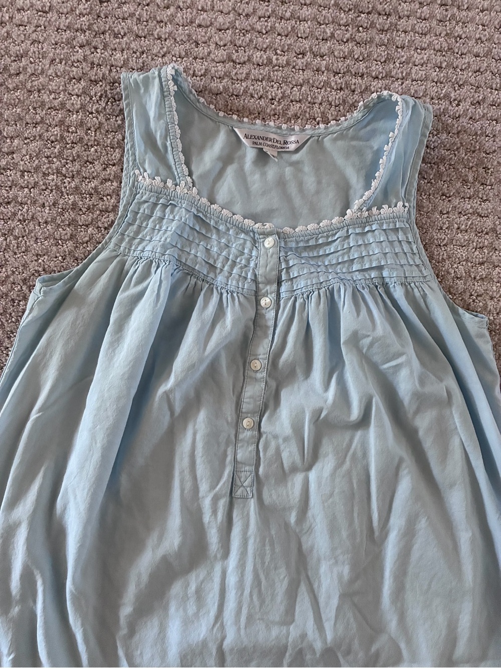 Alexander Del Rossi Light Blue Sleeveless Button Cotton Nightgown - Picture 1 of 9